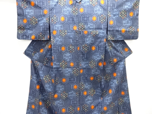 JAPANESE KIMONO / ANTIQUE KIMONO / SILK / TSUMUGI / WOVEN KIKKO